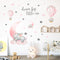 Yovkky Girls Sleeping Elephant Dream Big Nursery Wall Decals, Watercolor Pink Moon Hot Air Balloon Grey Star Decor