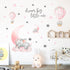 Yovkky Girls Sleeping Elephant Dream Big Nursery Wall Decals, Watercolor Pink Moon Hot Air Balloon Grey Star Decor