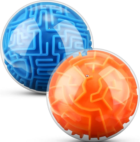 2 Pieces Maze Ball 3D Maze Puzzle, Brain Teasers Games, Educational Toys for Students Teens Adults (Blue, Orange)