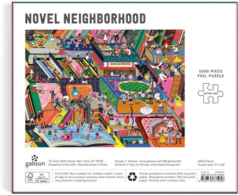 Galison Novel Neighborhood 1000 Piece Foil Puzzle, Bright Literature and Iconic Books Artwork for Adults
