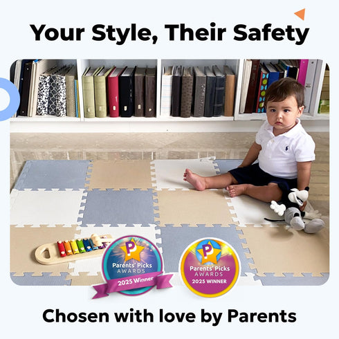 50x50 6-12 MioTetto Baby Play Mat, Soft Foam Floor Tiles for Kids. Adjustable Interlocking Foam Tiles, Fits