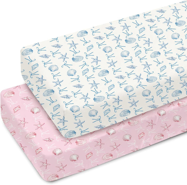 Summer Conches Bows Sea Baby Crib Sheets for Boy Girl 52x28In Ocean