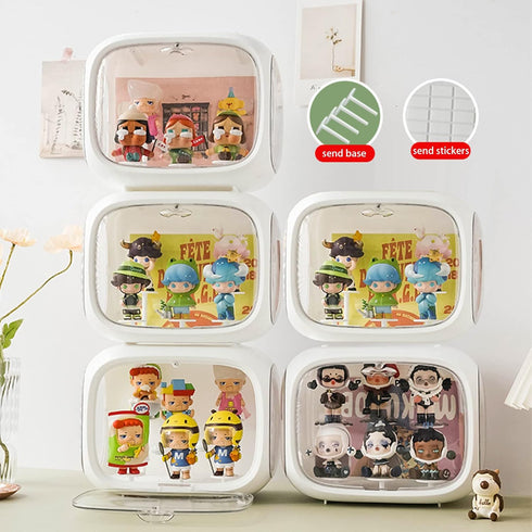WMM Clear Acrylic Display Case for Figures with LED Light, Dustproof & Moistureproof Display Stand with Door, Storage