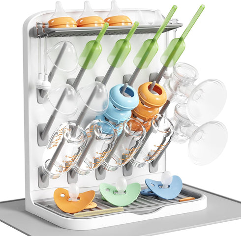 Lifewit Large Baby Bottle Drying Rack with Drain Mat & 15 Hooks,