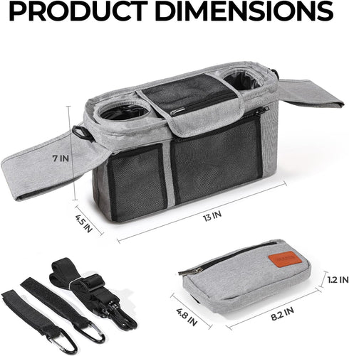 WUUTER Stroller Organizer with Cup Holder Detachable Wristlet Large Capacity Baby Stroller Bag for Mom, Fits Uppababy