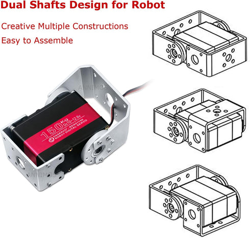 ANNIMOS 150KG 12V Robot Servo Motor High Voltage High Torque Steel Gear Large Digital Steering Servos with Mount