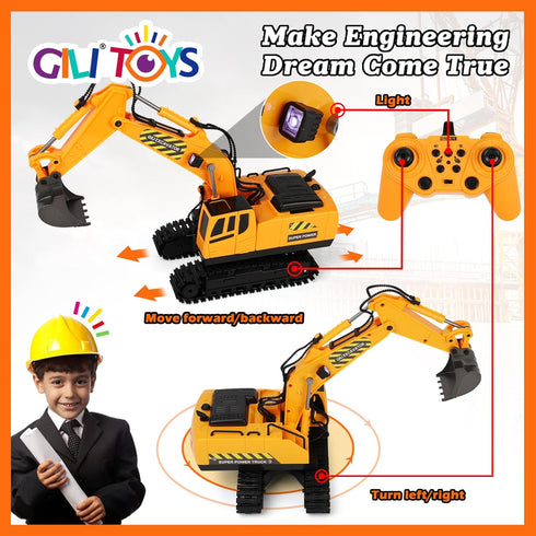 RC Toys Construction Excavator Car, Kids Birthday Gift for Boys & Girls 4-9 Years, Best Toddler Sand Play Vehicle