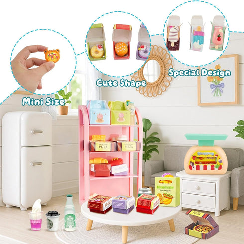 196Pcs 4 Packaging Dollhouse Miniature Store Grocery Accessories Mini Shopping Cart Basket Three-Layer Shelves