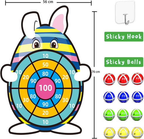 30 12 Easter Basket Stuffers, Large Bunny Dartboard Game with Sticky Balls, Eggs Fillers, Easter Baskets for Kids Boys