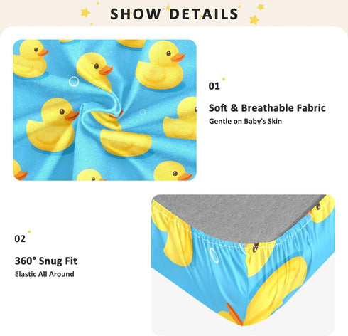 CZXW 52" 28" Cartoon Ducks Yellow Crib Sheets Fitted x Natural Cotton Soft & Breathable for Baby Crib Mattress