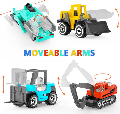 17 Metal Construction Vehicles Toys, Mini Excavator Wheels Cars for Boys Kids Toddlers Christmas Party Favors