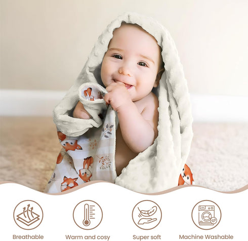 SANDJEST Fox Baby Blankets, 30 x 40 Minky Blanket with Double Layer Dotted Backing for Newborns & Toddlers