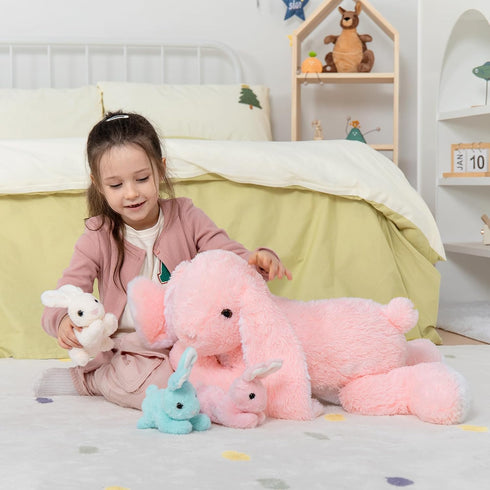 MaoGoLan 4Pcs Giant Bunny Stuffed Animal with 3 Babies Inside, 24" Pink Easter Bunny Plush Toys