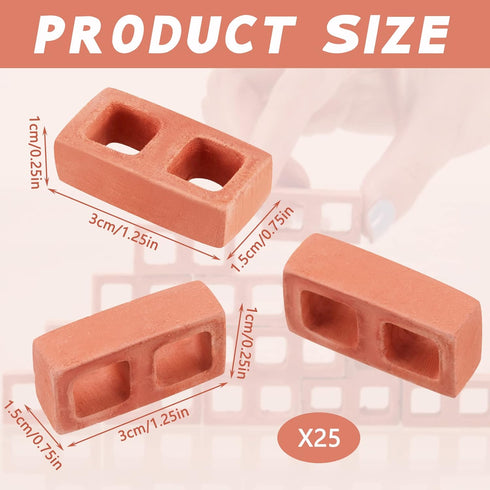 Deekin Mini Cinder Blocks 24 Pcs, 1/12 Scale Concrete Miniature Bricks for Dollhouse Accessories (Red)