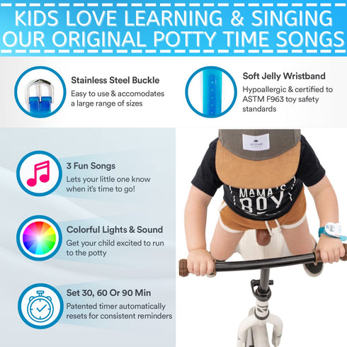Potty Watch for Kids Potty Training, Water-Resistant Watch with Flashing Lights and Music, Blue