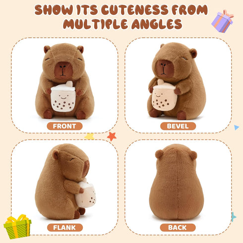 13-inch Cute Capybara Plush with Boba - Kawaii Capybara Stuffed Animal Pillow Soft Stuffed Plush Toy - Capybara Party