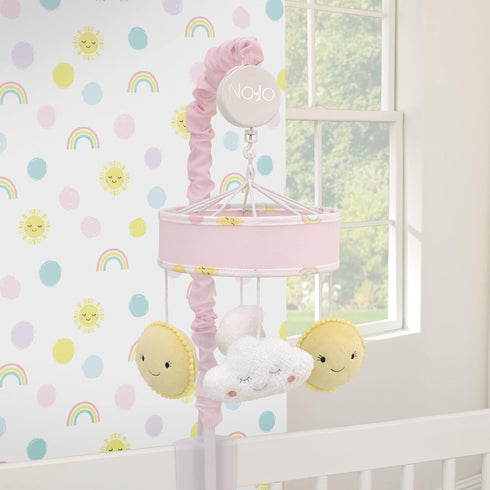 NoJo Happy Days Pink, Yellow and White Plush Sun and Clouds Musical Mobile