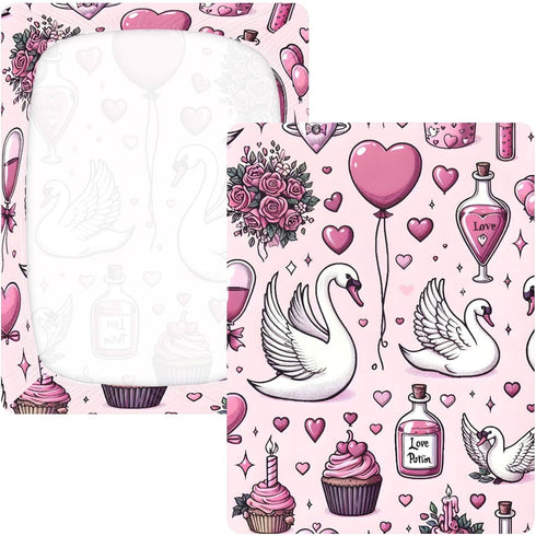 CZXW 52" 28" Swan Valentines Love Crib Sheets Fitted x Natural Cotton Soft & Breathable for Baby Crib Mattress