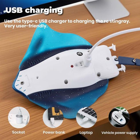 Swimming Summer 8-12, QUN XING Remote Control Stingray Pool Toy Realistic RC Manta Ray Diving Rechargeable Battery