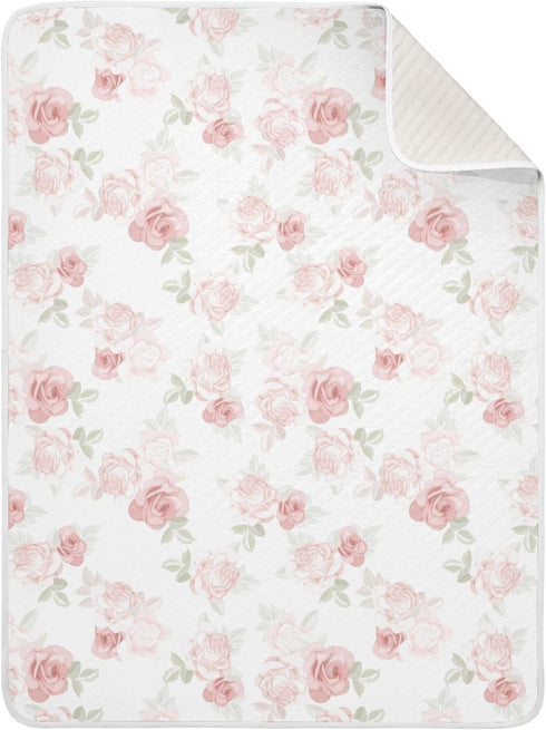 CHUROUSY Pink Roses Baby Blanket for Boys Girls Beautiful Flower Leaves Nursery Swaddling