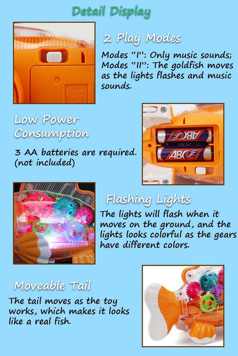Transparent Mechanical Gear Toy - Goldfish Car Toy with Lights and Music, Universal Wheel Car Toy (Goldfish)