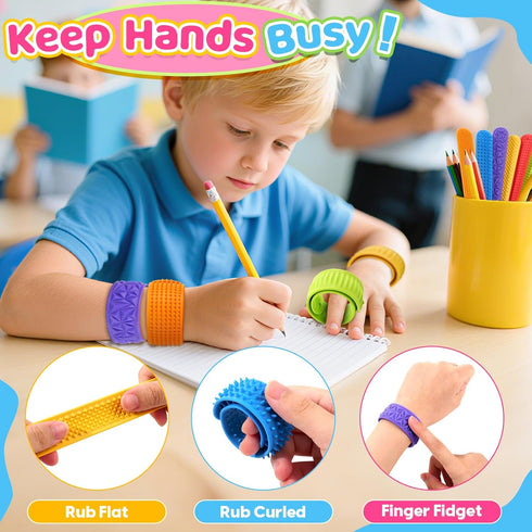 24 Pcs Fidget Toys Bulk for Kids: Textured Silicone Slap Bracelets, Classroom Prize Box Toys, Party Favors Birthday