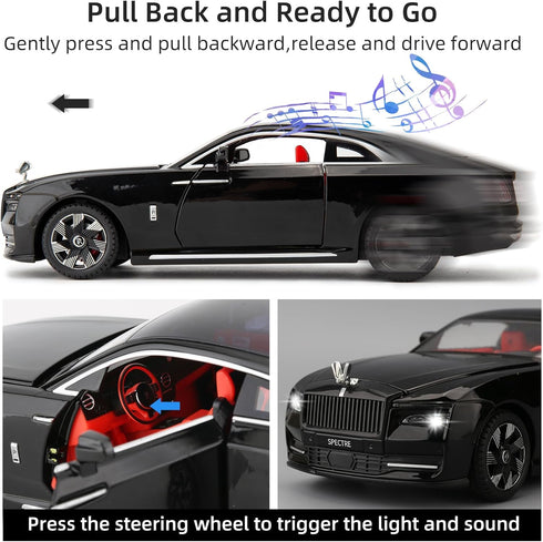 BDTCTK 1:24 Rolls Royce Spectre Model Car, Diecast Collectible Pull Back Toy Car with Sound and Light