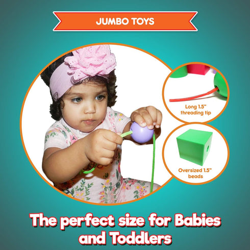 Jumbo Lacing Beads for Kids - Montessori Toddler Games and Educational Toys, Rainbow Matching Game and Stringing Bead