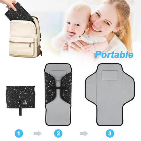 Portable Changing Pad Travel - Waterproof Compact Diaper Changing Mat with Built-in Pillow - Lightweight & Foldable