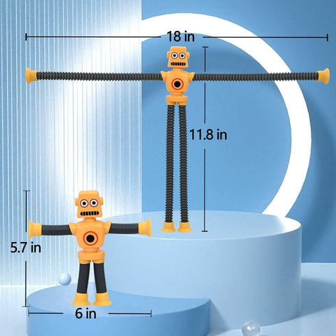 Pop Tubes Robot Fidget Toys (4 Pack), Telescopic Suction Cup Robotics Toy, Autism Sensory Toys for Kids Age 3-6
