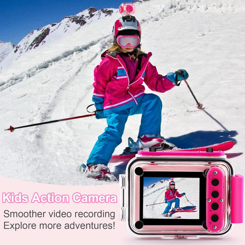 GKTZ Kids Waterproof Camera - Underwater Digital Action Camera Birthday Gifts for Girls Boys with 32GB SD Card, Pool