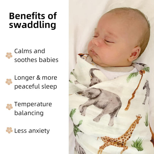 LifeTree Muslin Swaddle Blankets Neutral, Baby Washcloths Safari Animals Swaddling Wrap Nursery Receiving Blanket