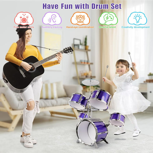 Set 3 4 5 6 7 8 M SANMERSEN Kids Toys Jazz Drum - Upgraded Rock Drum Kit with Stool Musical Instruments Educational