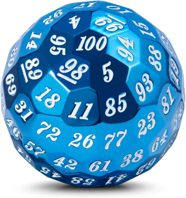 DNDND Blue D100 Dice Set - Single Metal 100 Sided Die with Case and Velvet Pouch for Table Games