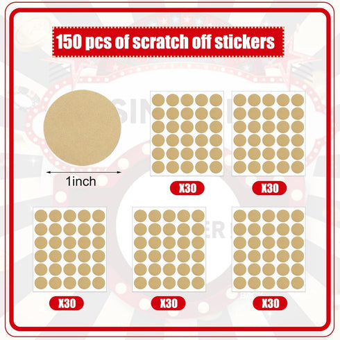 150 Pack Casino Theme Party Decorations Scratch Off Cards for Game Night with Golden Scratch Stickers.