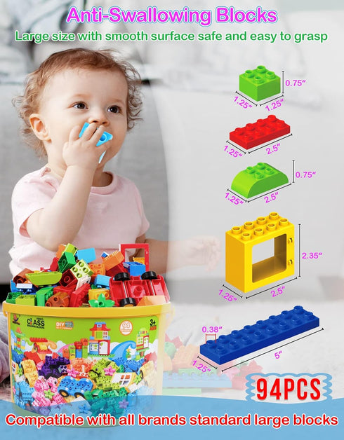 Large Building Blocks Set, 94 Pcs Classic STEM Toy Bricks for Kids Early Learning
