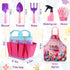 Kids Gardening Tool Set - Garden Tools with Shovel, Trowel, Rake, Apron, Gloves, Watering Can, Tote Bag (Pink)