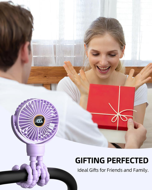 360 3-Speed, buywoo Portable Stroller Mini Fan, Small Rechargeable Personal Fan, Travel Essentials for Baby, Wagon, Car