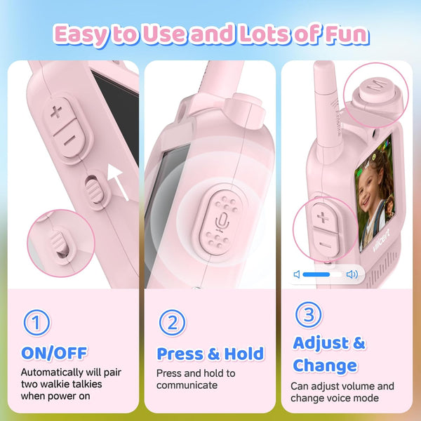vilicert 3-12 2 Pack 2 4 Video Walkie Talkie Toys for Age Boys Girls, Walkie Talkies with Screen, Long Range Way Radio