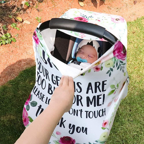 Car seat Canopy for Baby, No Touching Sign Flower Car Seat Covers for Newborn, Infant Stroller Covers for Boy Girl