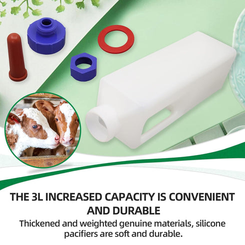 USUNFARM on,3L Calf Bottle Nipples Screw Large Capacity Calf Nursing Bottle for Farm Animals,Double Layered Lid Animal