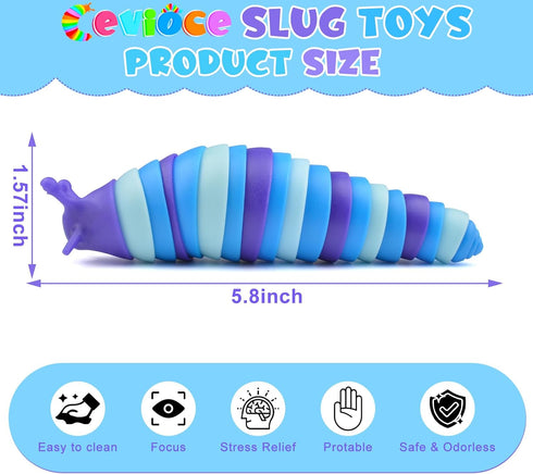 Cevioce Sensory Slug Fidget Toys,Mini Fidget Slug Toys for Adults & Kids Party Favors,6Pcs Cute Autism Sensory Toys for Autistic Children,Toddler Toys Age 3+,Travel Toys for 3+ Year Old (5.8 Inch)