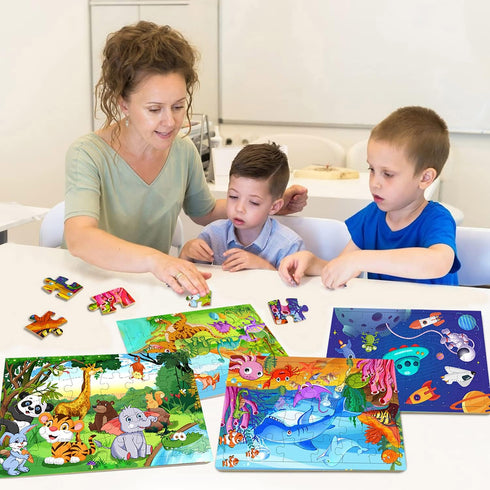 Wooden Jigsaw Puzzles for Kids Ages 3-5, 24-30 Pieces Educational Learning Toys for Boys and Girls