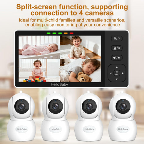 HelloBaby 5.5'' 1080P 1000ft 4000mAh HD Video Baby Monitor with Camera | No WiFi, Hack-Proof Security & Range | Remote