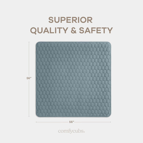 56 56 inches Comfy Cubs Square Kids Play Mat - x Soft Quilted Baby Floor Mat with Non-Slip Bottom - Plush Design