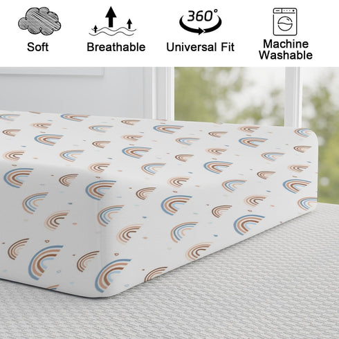 Rainbow Changing Pad Covers, Cute Rainbow Drops Colorful Changing Table Cover for Boys Girls 32''x16'' Ultra Soft