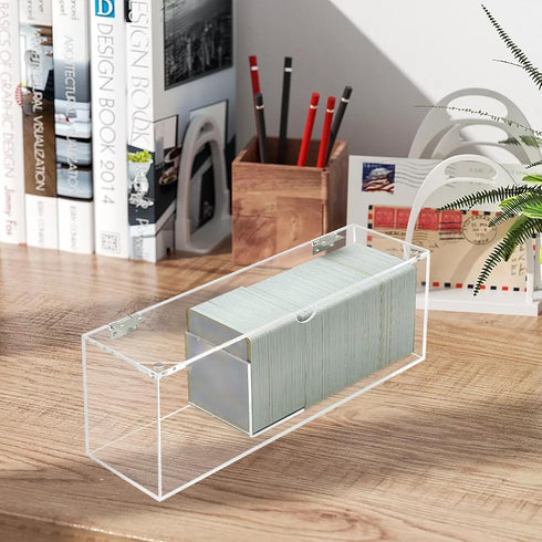 Bigfety Card Storage Box for Trading Cards, Clear Acrylic Deck Holder Case with Removable Dividers