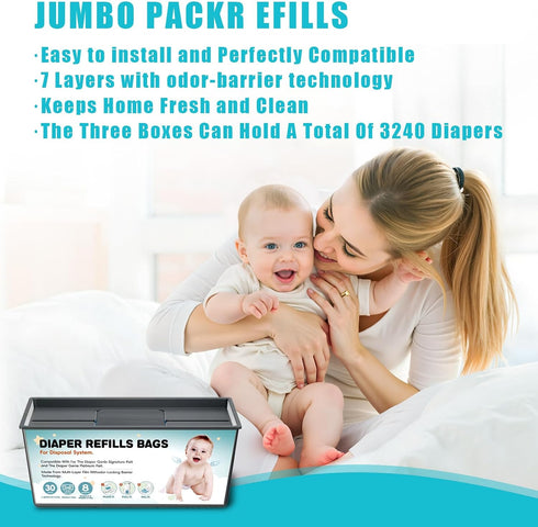 BATADAPTER 90 7-Layer,Odor 4330 3 Pack Bags Diaper Pail Refills Bags Compatible with Genie Easy Roll Signature