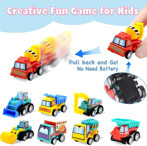 CLAPET 12 3-8 PCS Easter Egg Fillers with Pull Back Car, Prefilled Easter Toys Gifts for Year Old Boys Girls Kids