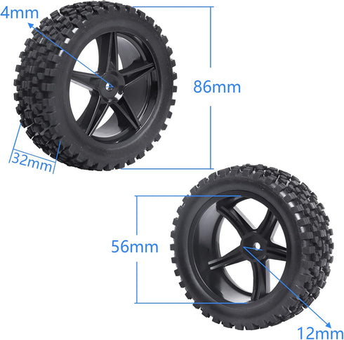 HobbyPark 12mm Hex Front & Rear RC Buggy Tires and Wheels, Set of 4 for 1/12 1/10 Scale Models